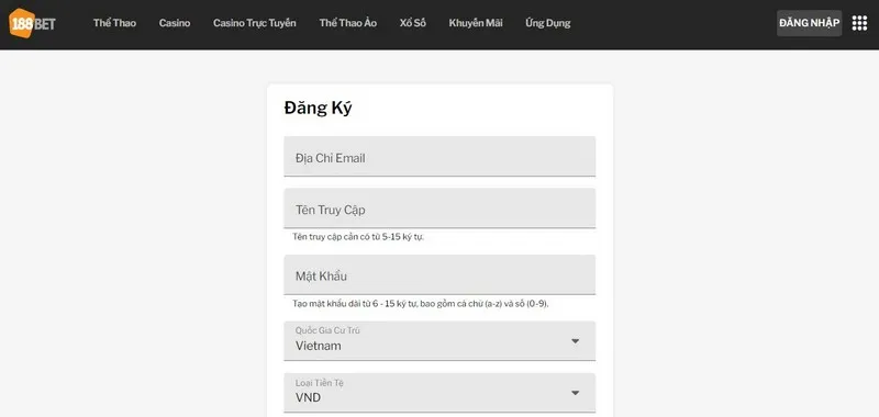 Khai báo thông tin đăng ký 188BET