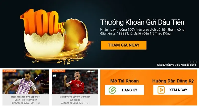 188BET là nhà cái cá cược trực tuyến uy tín hấp dẫn