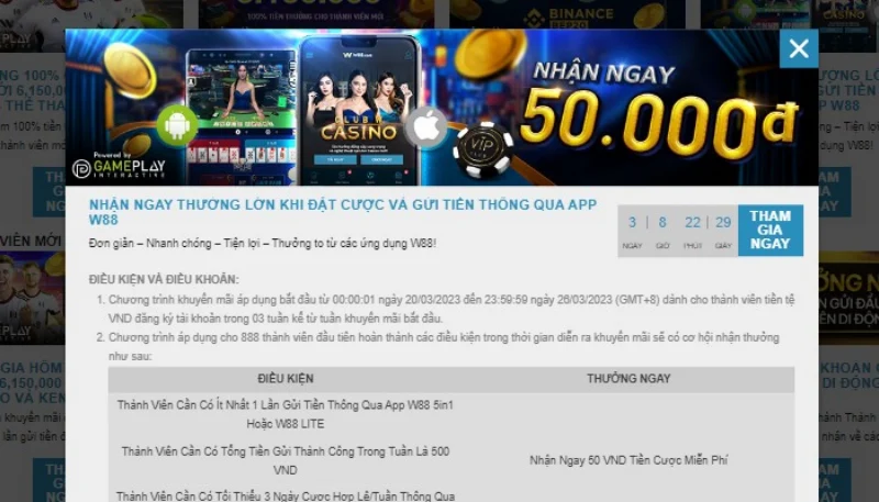 Khuyến mãi tặng 50k cho thành viên đăng ký